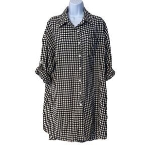 Love Culture Black and White Checked Buttoned Down Oversized Long Top